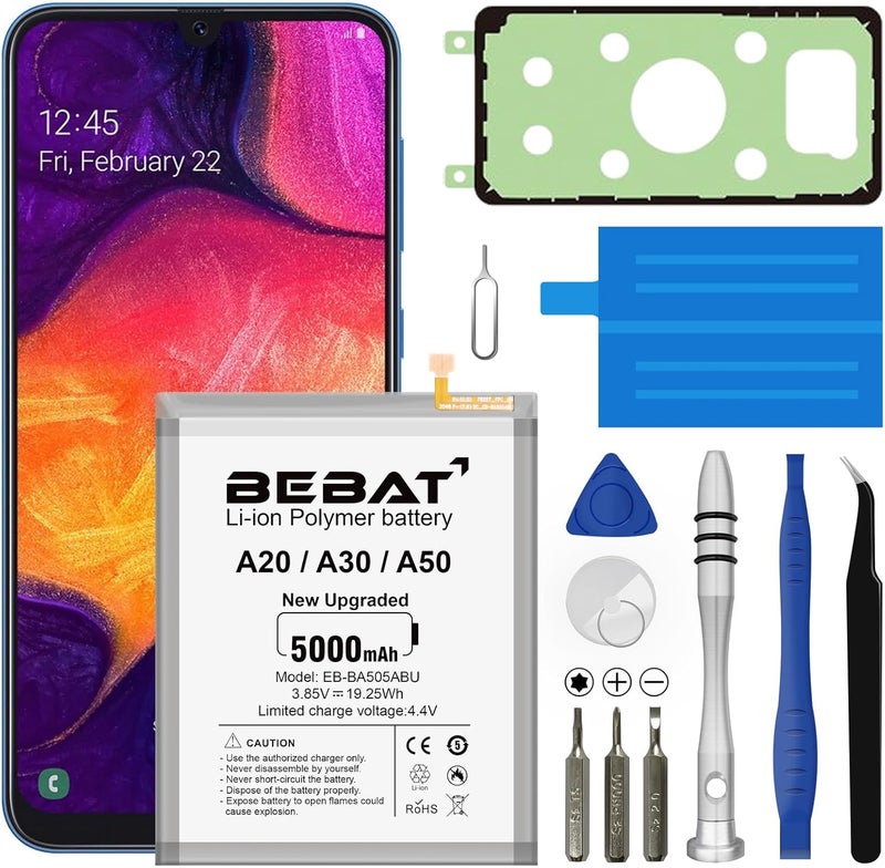 BEBAT Replacement Battery for Samsung Galaxy A20/A30/ A50,5000mAh High Capacity 0 Cycle Lithium Polymer Battery for Samsung Galaxy A50 A505F /A30 SM-A305 /A20 A205FN A202F /A30s SM-A307 with Tool Kits - Image 1